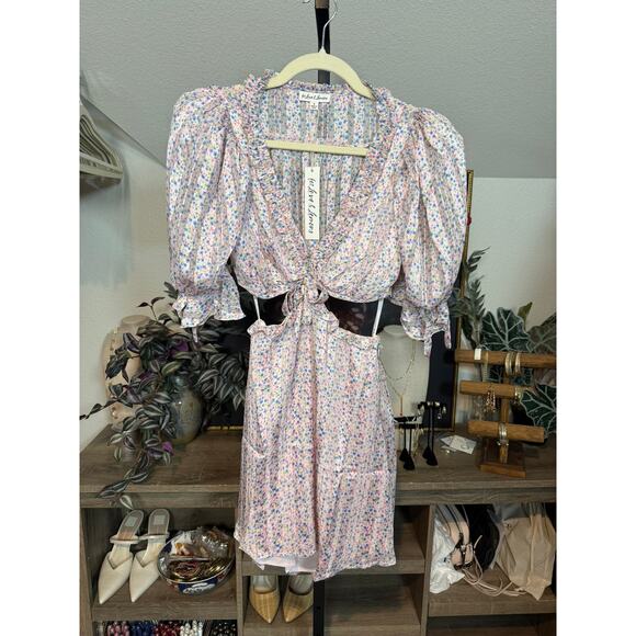 For Love & Lemons Phoebe Mini Dress Floral W/ Cutouts Size S - Picture 2 of 4